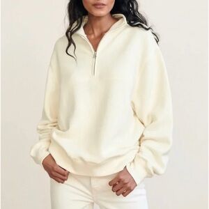 Jenni Kayne Quarter Zip Sweatshirt in Cream Size Medium